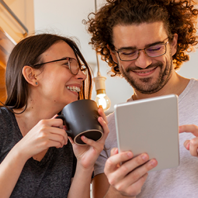 couple coffee and tablet